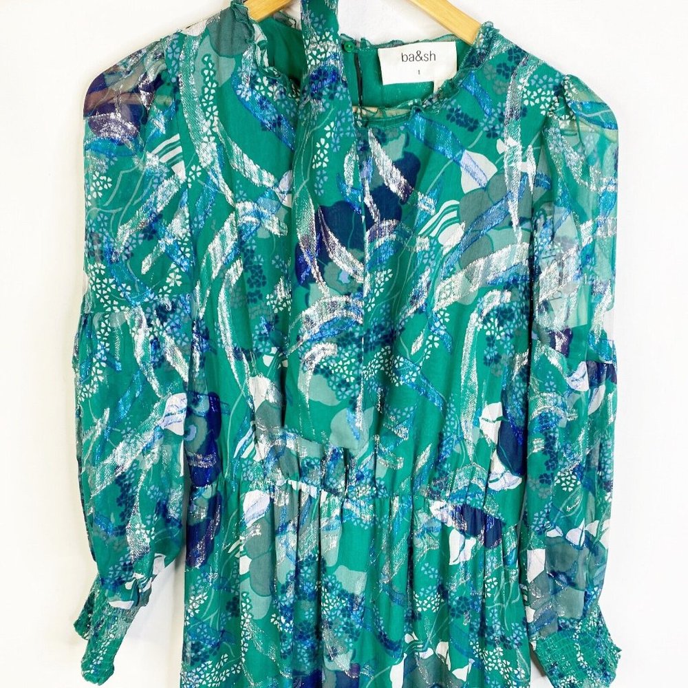 Ba&Sh vert Green Floral Joie Robe Long Sleeves Sleeves Maxi Dress Size 1 - Picture 4 of 10